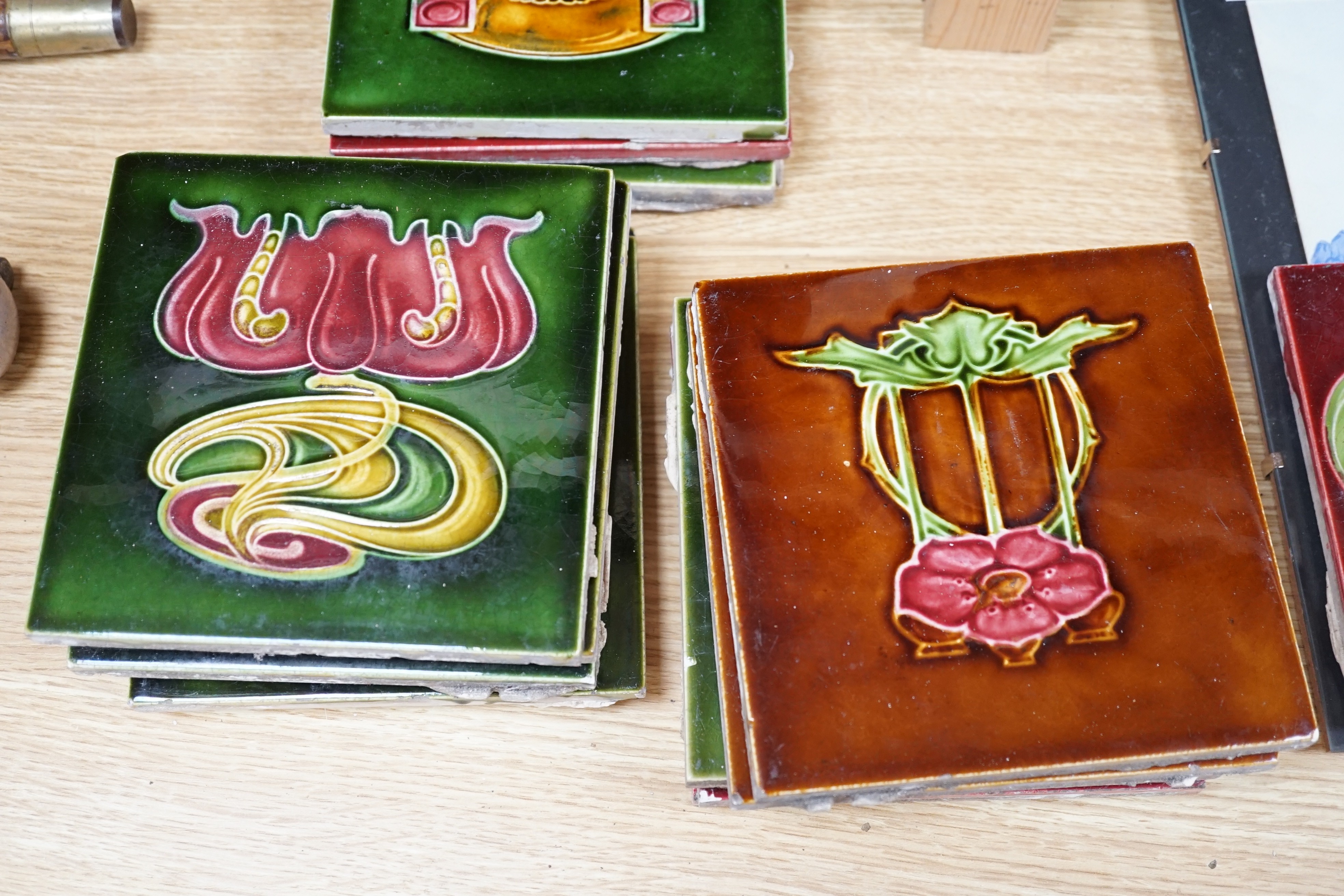 A set of 15 Art Nouveau tiles